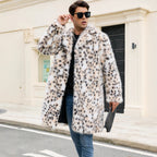 Herren Eleganter Kunstpelz-Mantel im Leopardenmuster R&B