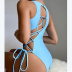 Damen Einteiler Badeanzug mit Rücken-Cut-Out und regulierbaren Seitenbändern R&B