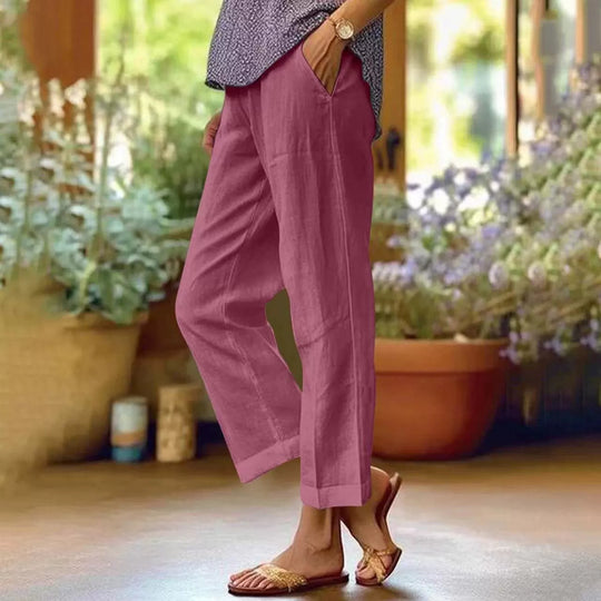 Damen Leinenhose mit weitem Schnitt und praktischen Taschen R&B