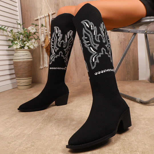 Damen Strumpfstiefel mit kreativem Verzierungsdesign und elegantem Blockabsatz R&B