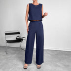 Damen Modisches Zweiteiliges Set mit Cropped Oberteil und weiten Hosen R&B
