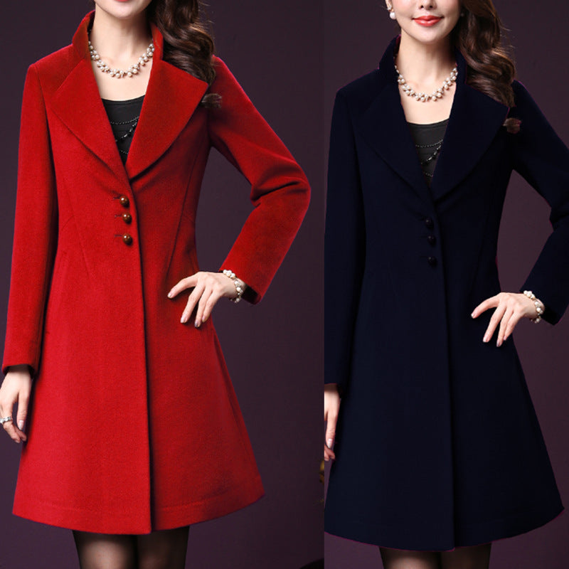 Damen eleganter Wollmantel mit schickem Revers R&B
