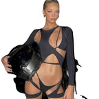 Damen Cut-Out Bodysuit mit langen Ärmeln und sportlichem Design R&B