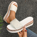 Damen Elegante Wedge-Pantoletten mit Perlenverzierungen und rutschfester Sohle R&B