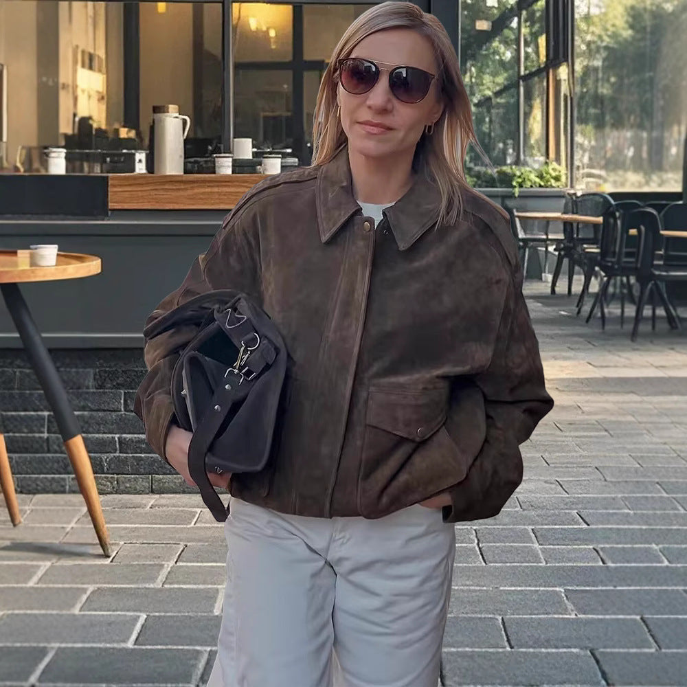 Damen Modische Wildlederjacke im lässigen Stil R&B