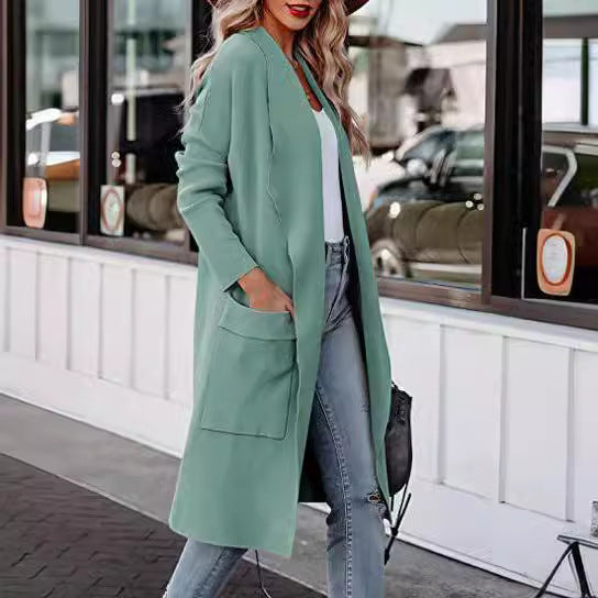 Damen lässiger Cardigan mit langen Ärmeln und praktischen Taschen R&B