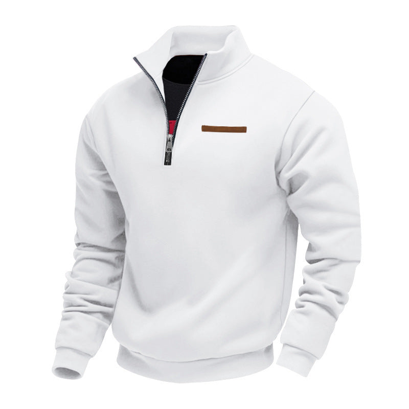 Herren nan Halbzip-Sweatshirt aus schwerem Fleece mit Stehkragen und verdeckter Brusttasche R&B