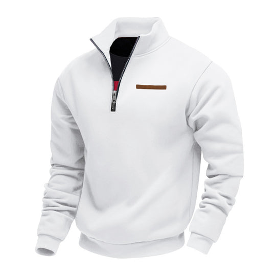 Herren nan Halbzip-Sweatshirt aus schwerem Fleece mit Stehkragen und verdeckter Brusttasche R&B