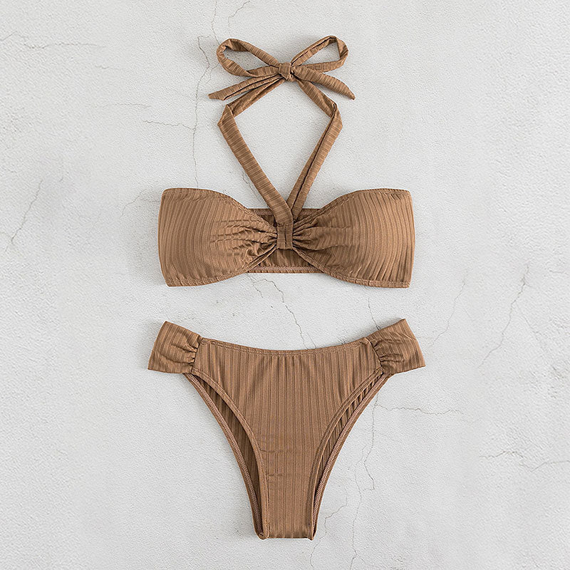 Damen Bandeau-Bikini-Set mit modischem Wickeldetail und hohem Beinausschnitt R&B