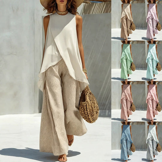 Damen Elegantes und luftiges Set mit asymmetrischem Top und weit geschnittenen Hosen R&B