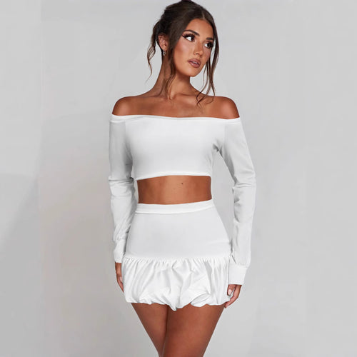 Damen Off-Shoulder Crop-Top und Faltenrock Set R&B