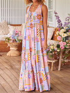 Damen Maxikleid mit buntem Patchwork-Muster R&B