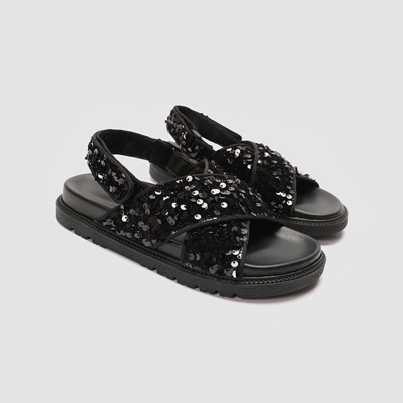 Damen Glitzernde Sandalen mit hochwertigem Riemendesign R&B