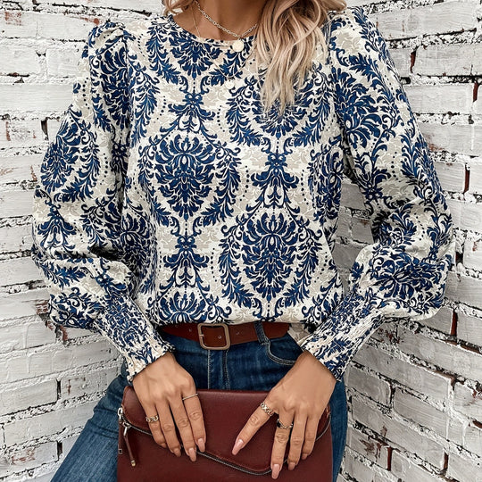 Damen Bluse mit floralem Muster und Puffärmeln R&B