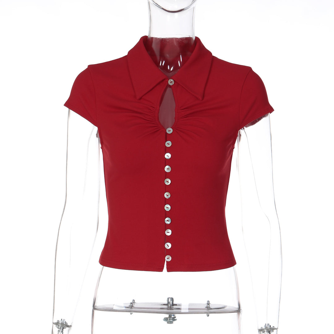 Damen Elegantes Kurzarmoberteil mit Schlüssel-Ausschnitt R&B