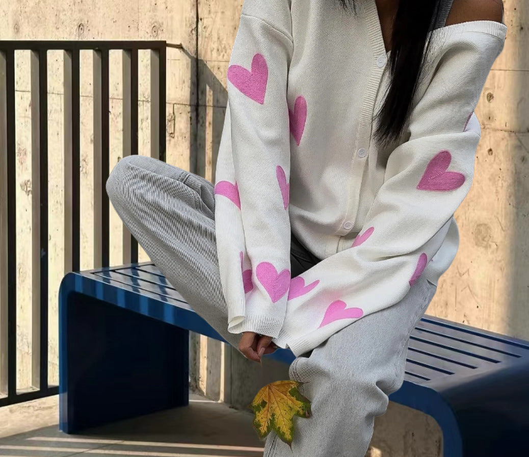 Damen Pullover mit Herzmotiven R&B