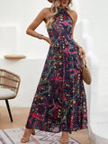 Damen Langes Maxikleid mit Halterneck und verspieltem Muster R&B