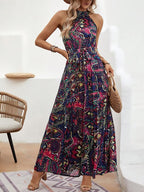 Damen Langes Maxikleid mit Halterneck und verspieltem Muster R&B