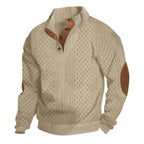 Herren nan grob gestrickter Strickpullover mit Schalkragen, Knopfleiste und Ellbogenpatches R&B