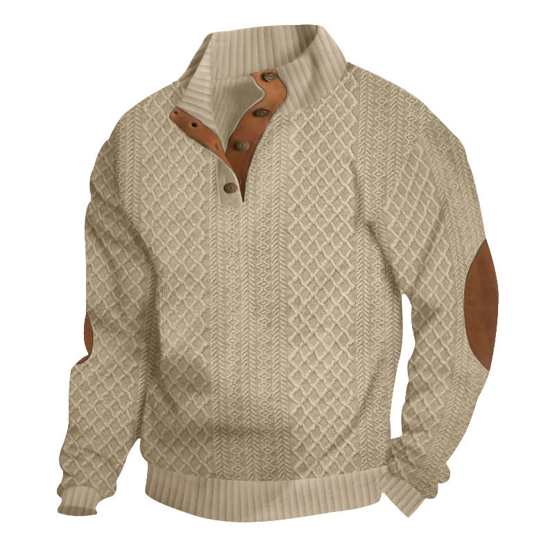 Herren nan grob gestrickter Strickpullover mit Schalkragen, Knopfleiste und Ellbogenpatches R&B