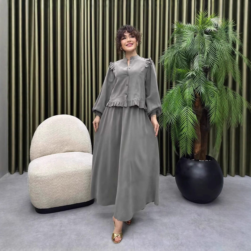 Damen Elegantes langes Kleid mit Rüschendetail R&B