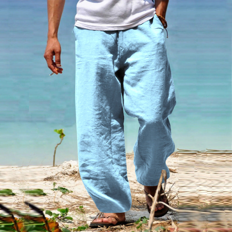 Herren nan lockere Leinenhose mit weitem Bein und elastischem Bund R&B