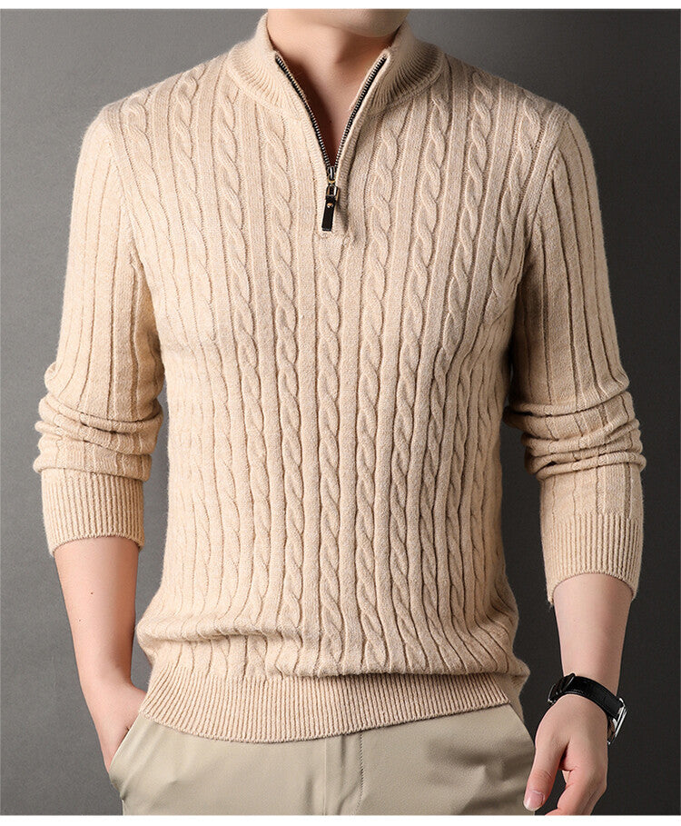 Herren Pullover mit Zipper und strukturiertem Zopfmuster R&B