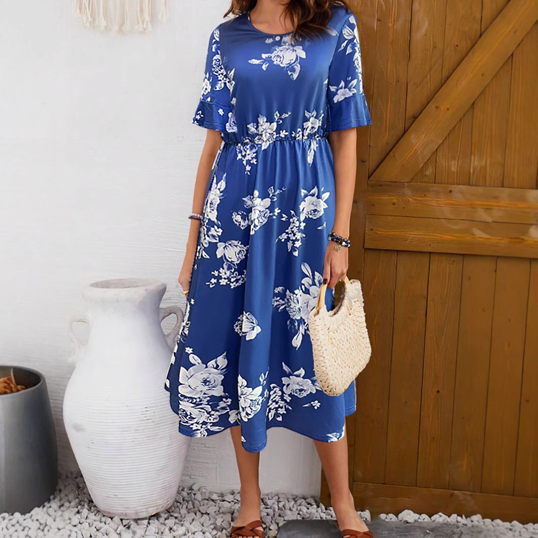 Damen Midikleid mit floralem Muster und elastischem Taillenzug R&B