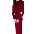 Damen Abendkleid mit elegantem hohen Kragen und drapierten Ärmeln R&B