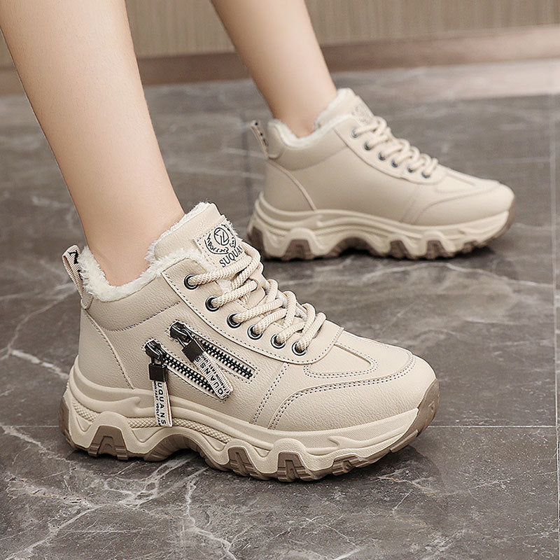 Damen modische High-Top Sneakers mit warmem Innenfutter und sportlichem Zipper-Design R&B