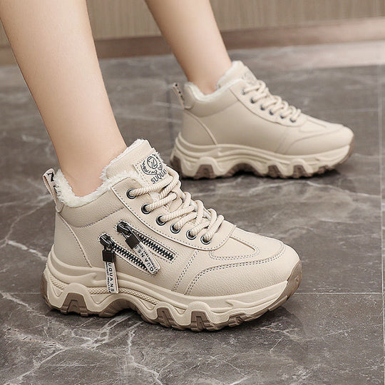 Damen modische High-Top Sneakers mit warmem Innenfutter und sportlichem Zipper-Design R&B