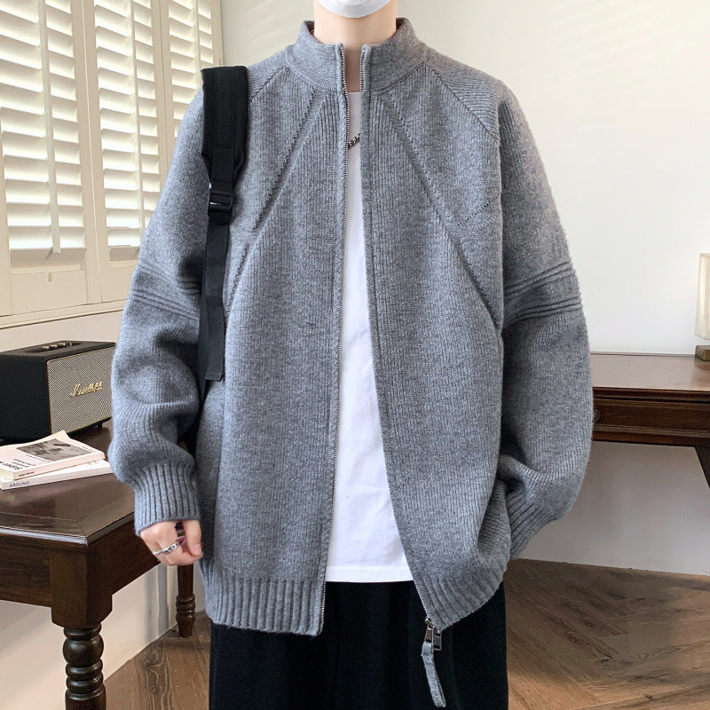 Herren Strickjacke mit hochgeschlossenem Kragen und Reißverschluss R&B