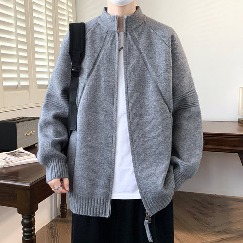 Herren Strickjacke mit hochgeschlossenem Kragen und Reißverschluss R&B