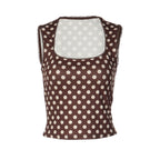 Damen Polka-Dot Cropped-Top mit quadratischem Ausschnitt und elastischem Bund R&B