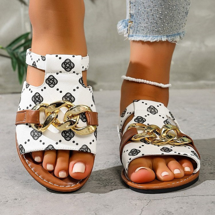 Damen Modische Slides mit dekorativem Ketten-Detail R&B