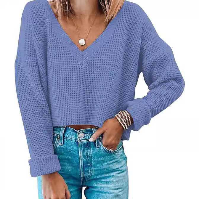 Damen lässiger Waffelstrick Pullover R&B