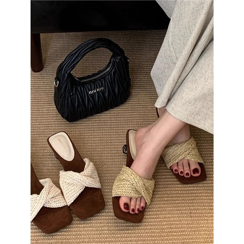 Damen trendige Badesandalen mit geflochtenem Riemendesign R&B