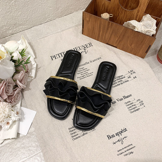 Damen elegante Riemensandalen mit dekorativem Rüschendetail R&B