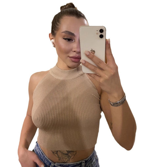 Damen Crop-Top mit hohem Kragen und Rippstruktur R&B