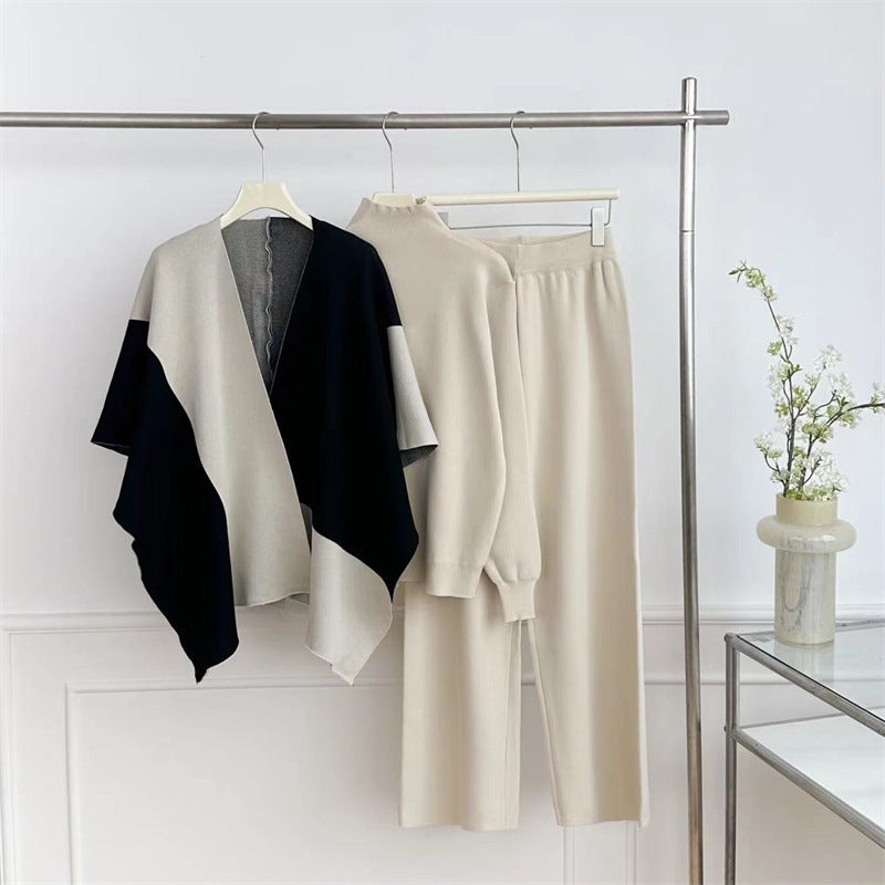 Damen modisches Strick-Loungewear-Set mit asymmetrischem Design R&B