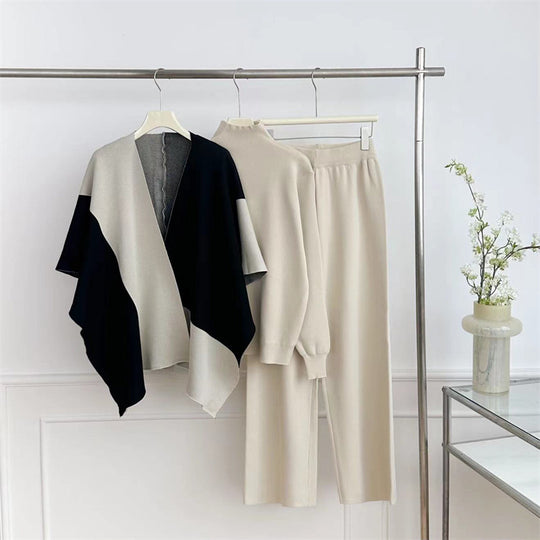 Damen modisches Strick-Loungewear-Set mit asymmetrischem Design R&B