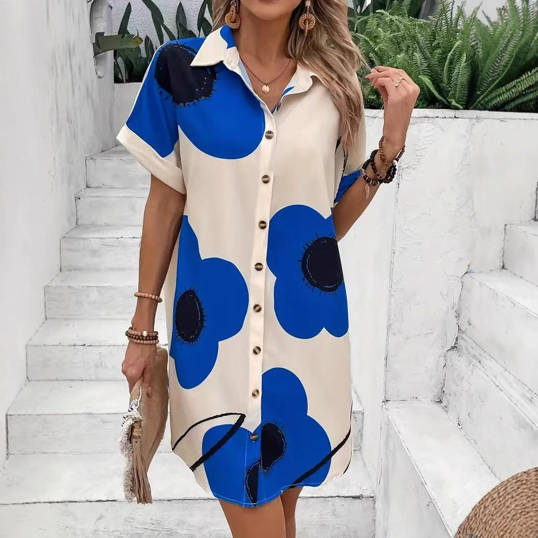 Damen Hemdblusenkleid mit floralen Akzenten und Knopfverschluss R&B