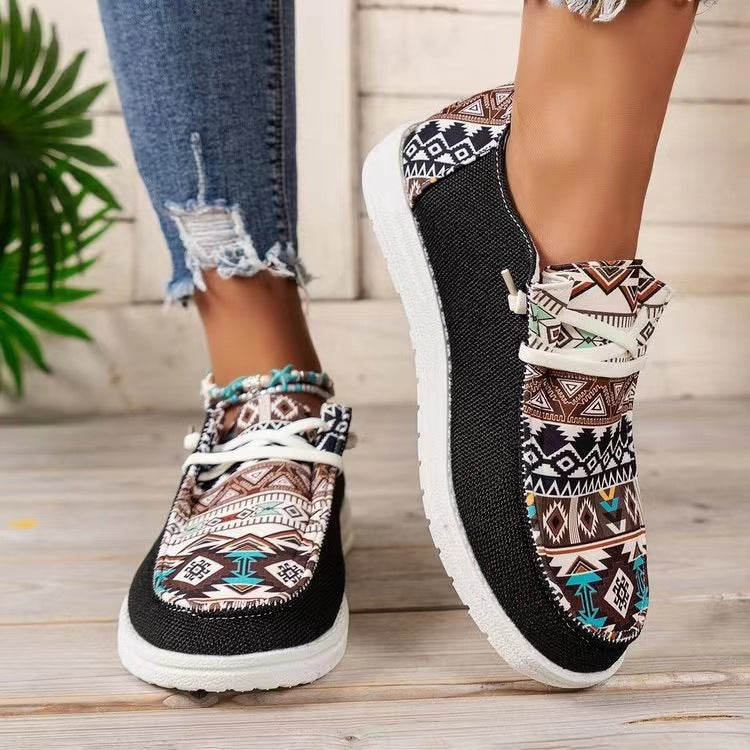 Damen Freizeitschuhe im trendigen Ethno-Design mit elastischen Schnürsenkeln und atmungsaktiven Obermaterialien R&B