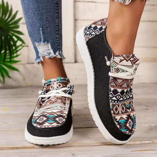 Damen Freizeitschuhe im trendigen Ethno-Design mit elastischen Schnürsenkeln und atmungsaktiven Obermaterialien R&B