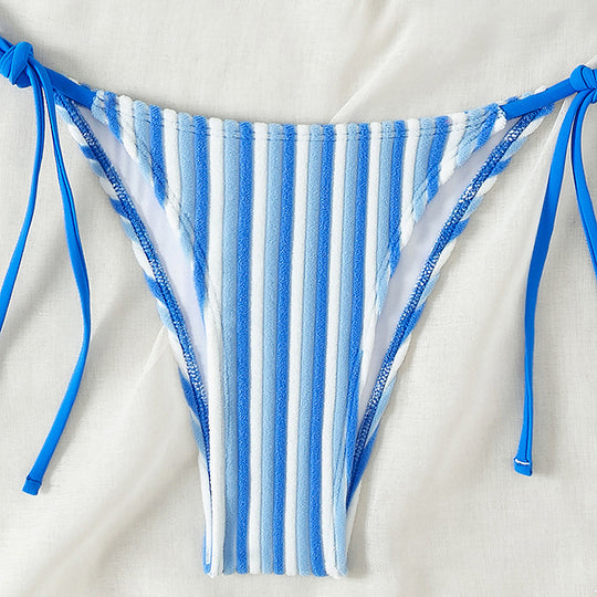 Damen Triangel-Bikini mit raffinierten Streifen und verspielten Schleifen R&B