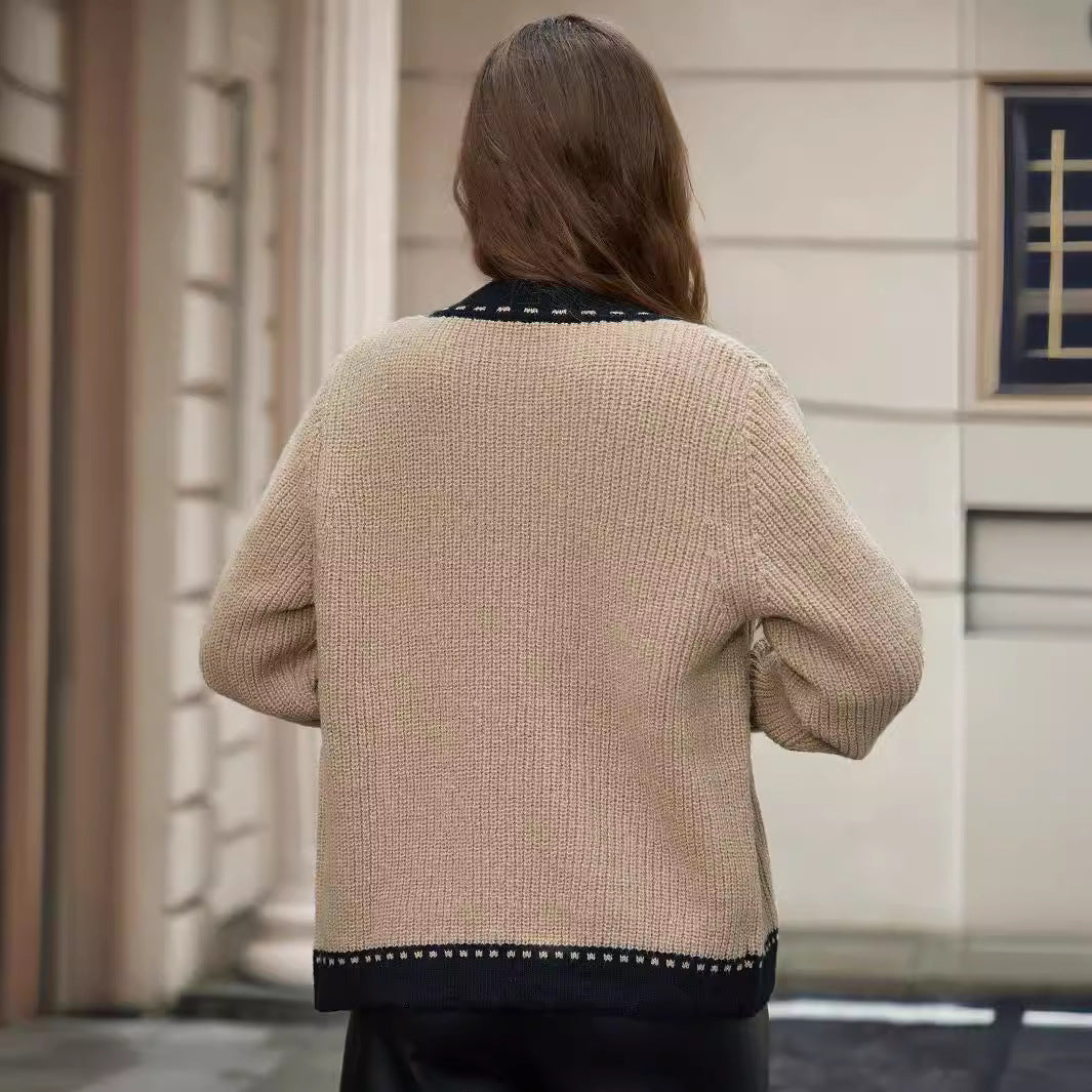 Damen Strickjacke mit eleganter Knopfleiste und kontrastierenden Abschlüssen R&B