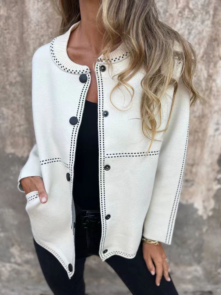 Damen Lockere Strickjacke mit Knöpfen und dekorativen Nähten R&B