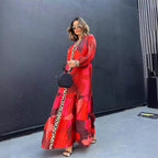 Damen Maxikleid mit Tiermuster und voluminösen Ärmeln R&B