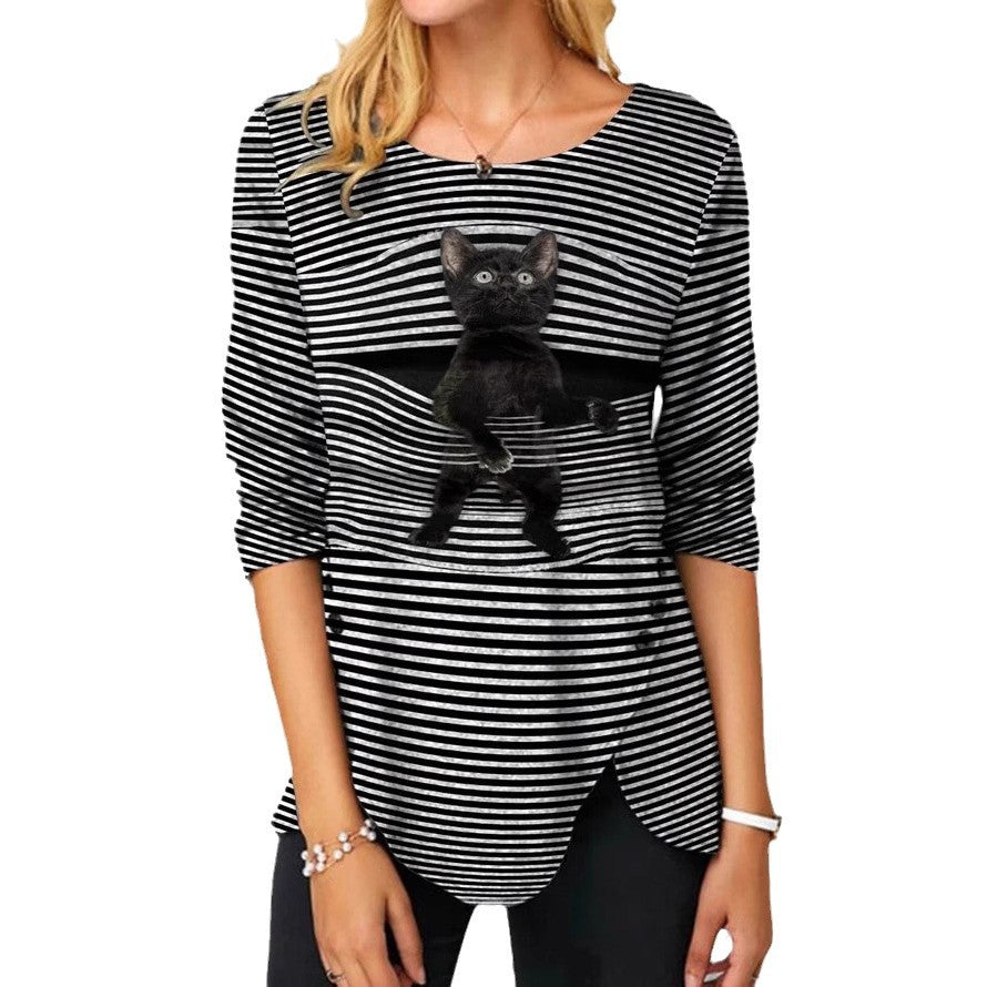 Damen lässige T-Shirt mit Katzenmotiv R&B