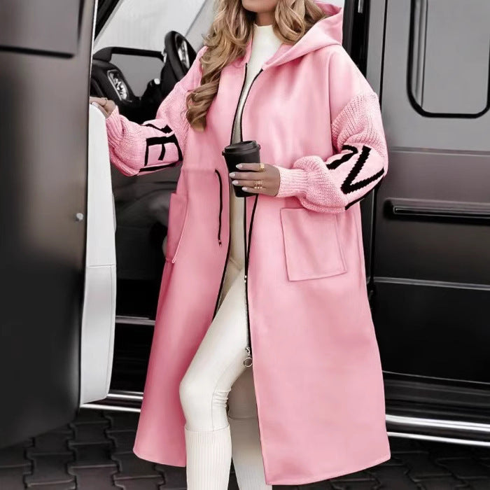 Damen Modische Longjacke mit Kapuze und Taschen R&B